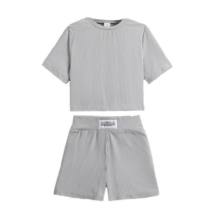 Girls Striped Round Neck Top with Shorts