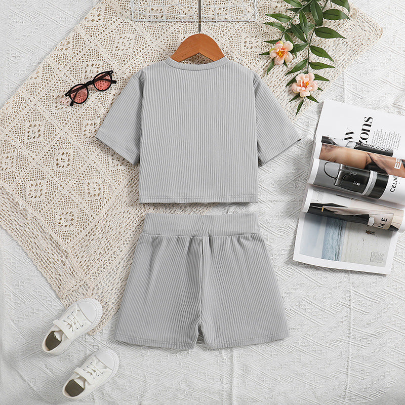 Girls Striped Round Neck Top with Shorts