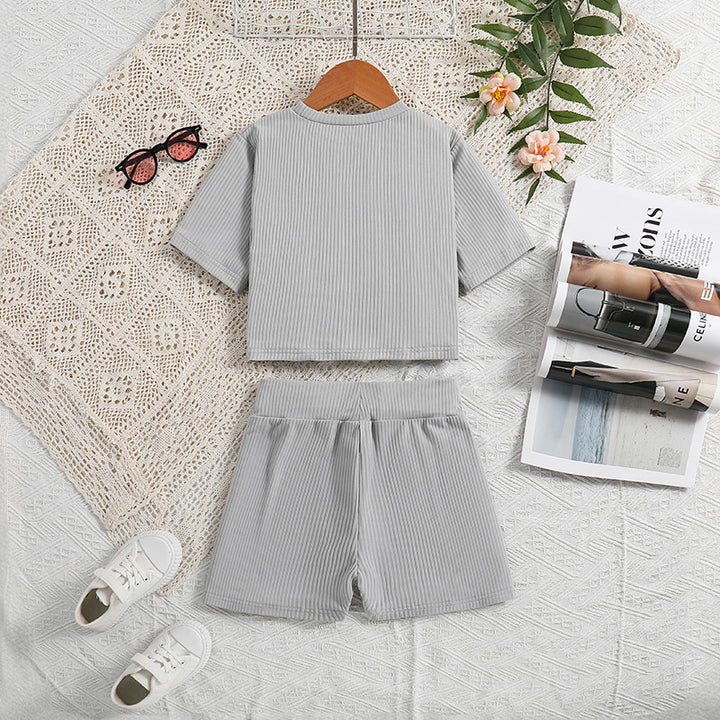 Girls Striped Round Neck Top with Shorts
