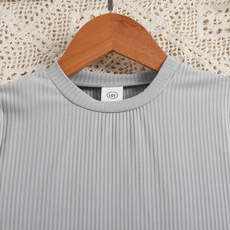 Girls Striped Round Neck Top with Shorts