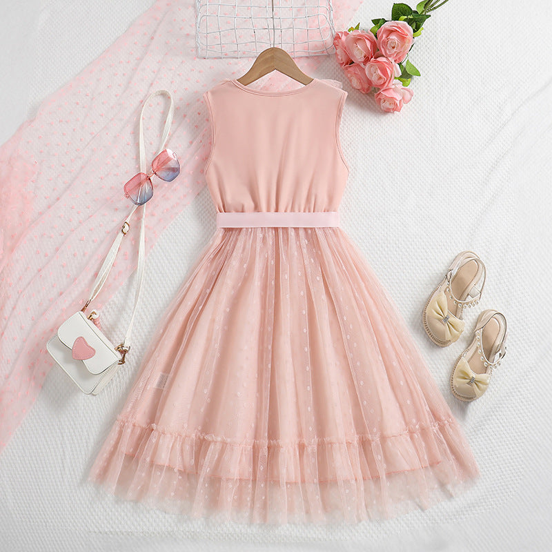Girls Self Design V-Neck Ruffles Fit & Flare Maxi Dress
