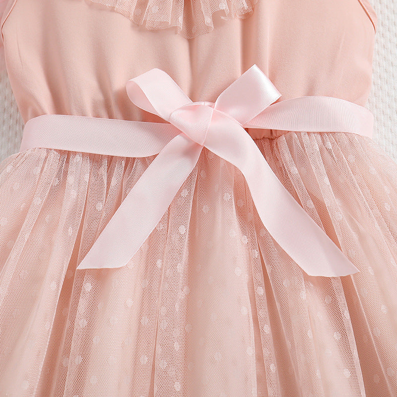 Girls Self Design V-Neck Ruffles Fit & Flare Maxi Dress