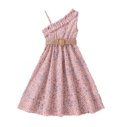 Girls Pink & White Floral Printed Maxi A -Line Dress