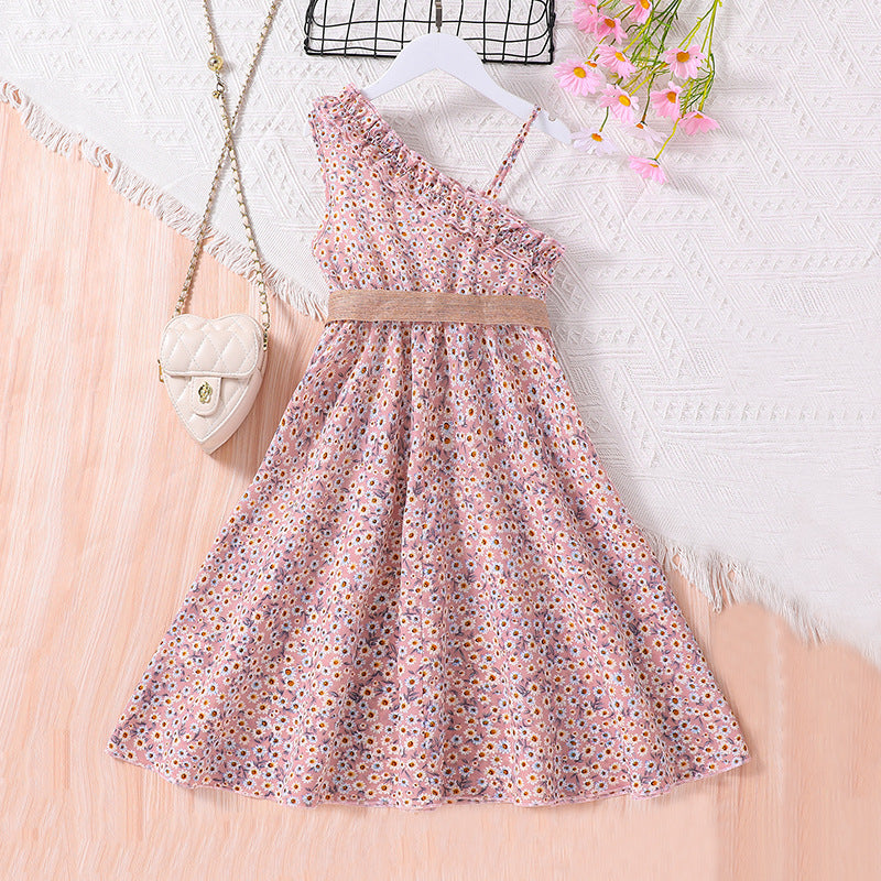 Girls Pink & White Floral Printed Maxi A -Line Dress