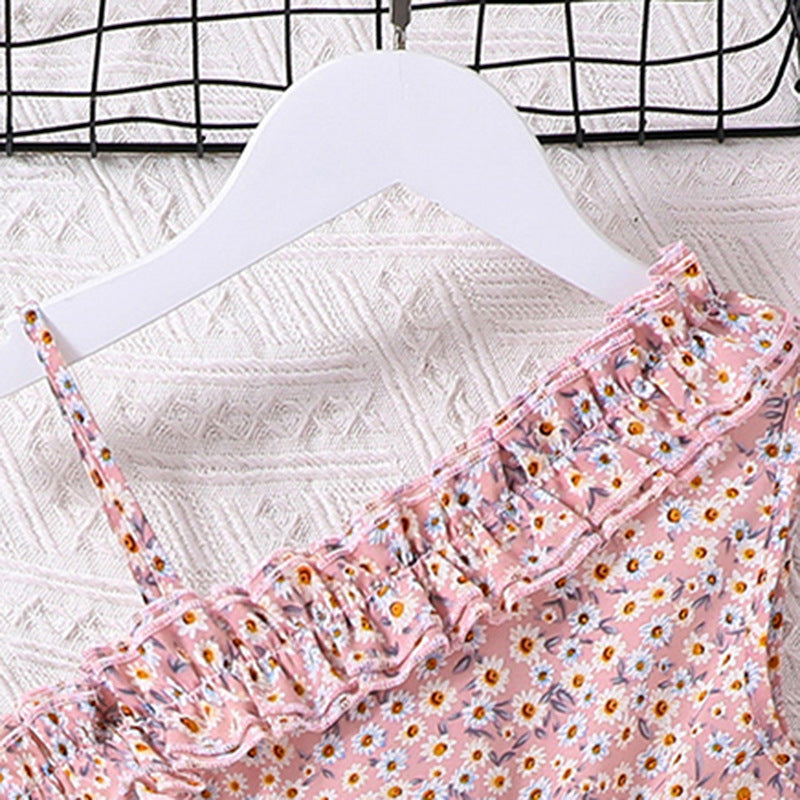 Girls Pink & White Floral Printed Maxi A -Line Dress