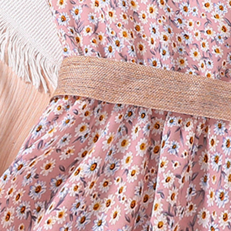 Girls Pink & White Floral Printed Maxi A -Line Dress