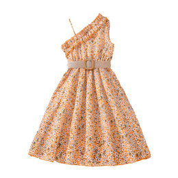 Girls Orange & White Floral Printed Maxi Dress
