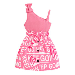 Girls Pink & White Top with Skirt