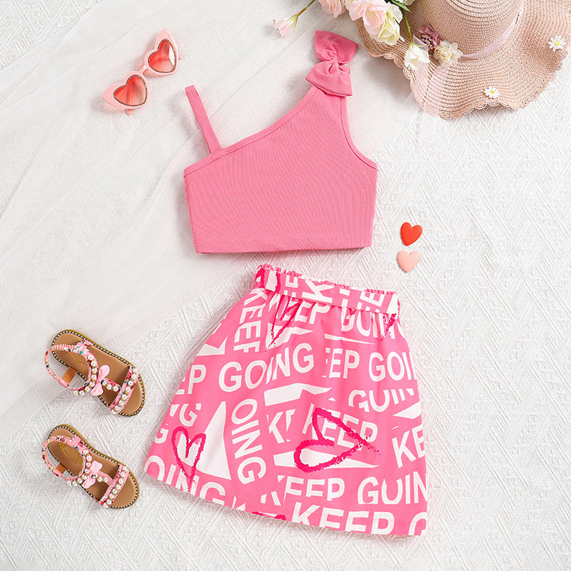 Girls Pink & White Top with Skirt