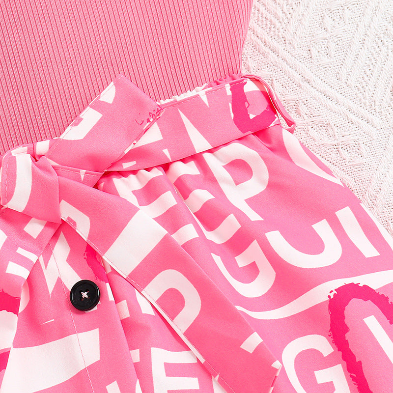 Girls Pink & White Top with Skirt