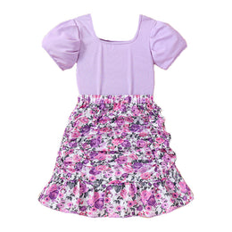 Girls Purple & White Printed Top with Skirt