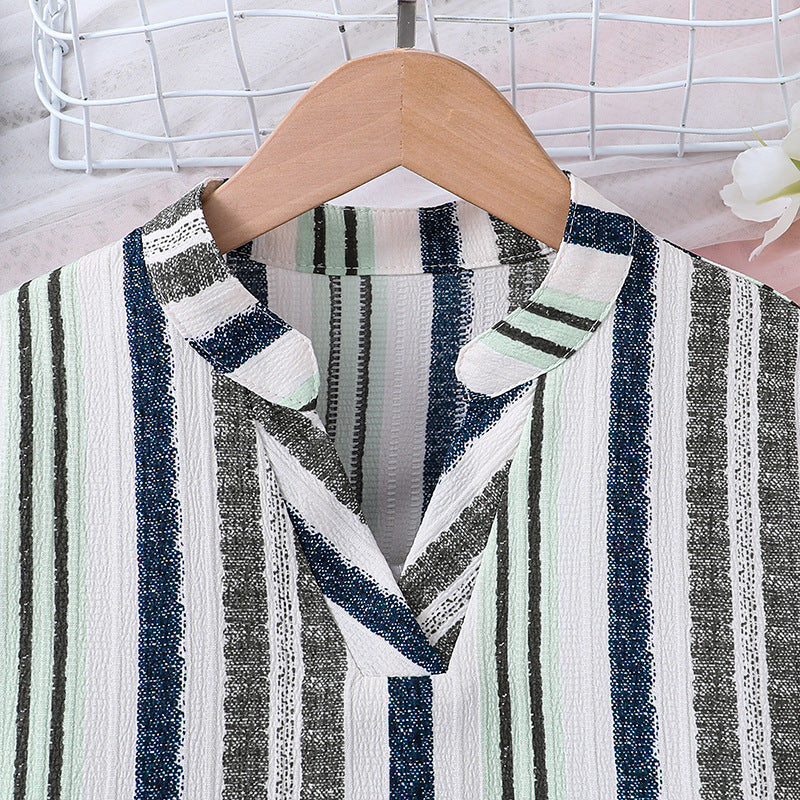 Girls Green Striped Top with Shorts