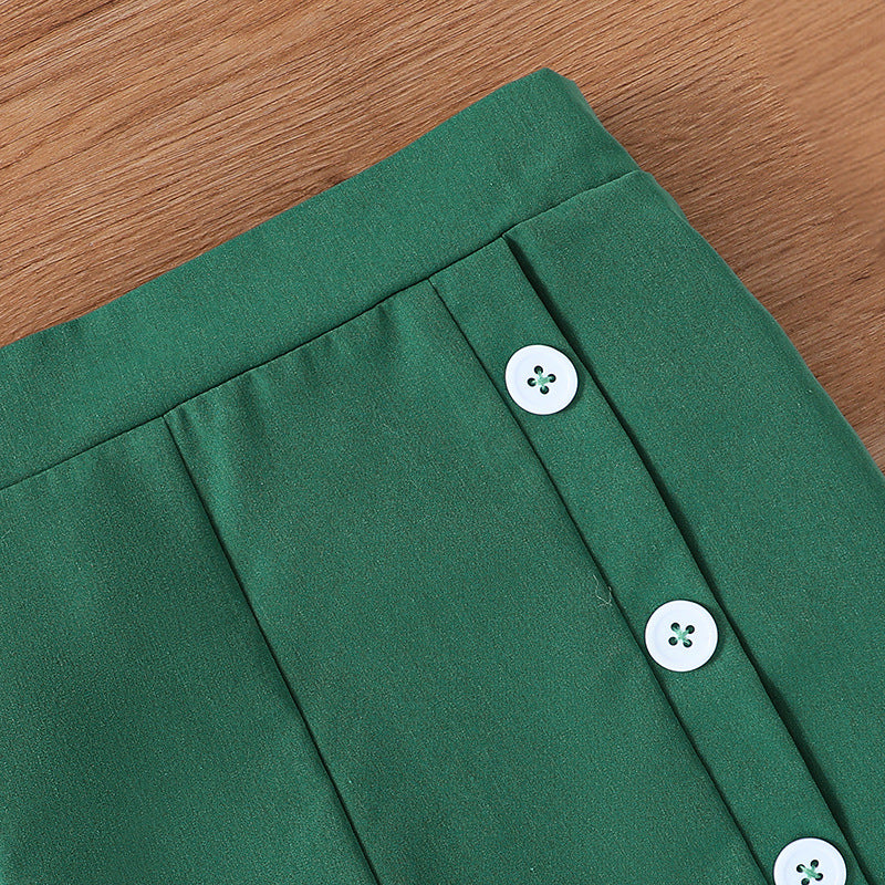 Girls Green Striped Top with Shorts