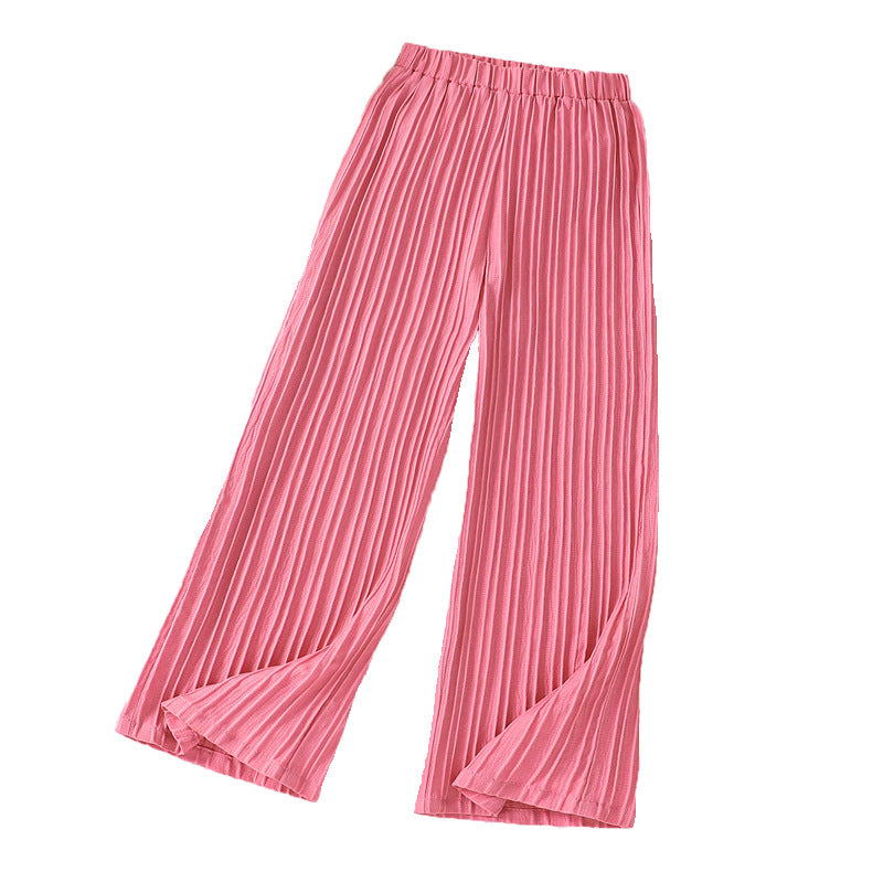 Girls Solid Loose Fit Easy Wash Accordion Pleat Parallel Trousers