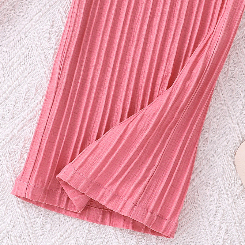 Girls Solid Loose Fit Easy Wash Accordion Pleat Parallel Trousers