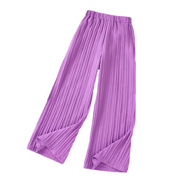 Girls Purple Striped Loose Fit Easy Wash Trousers