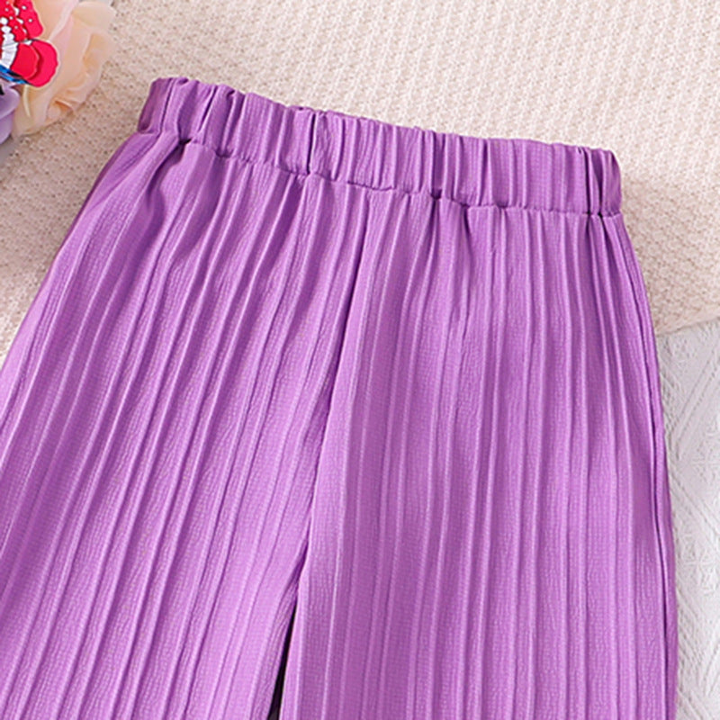 Girls Purple Striped Loose Fit Easy Wash Trousers