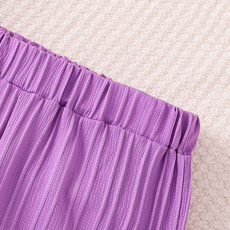 Girls Purple Striped Loose Fit Easy Wash Trousers