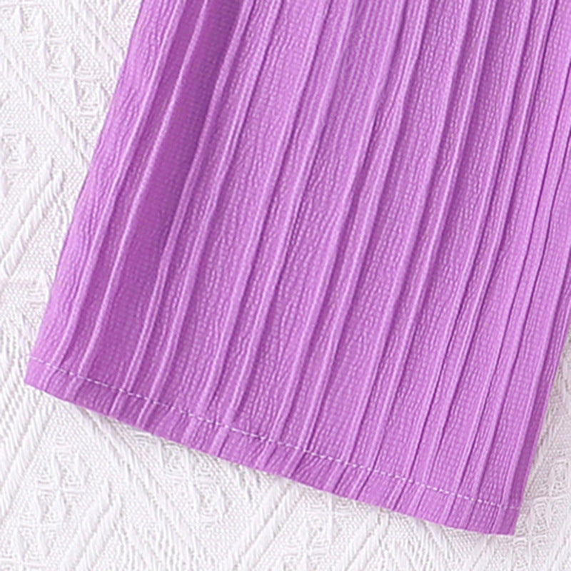 Girls Purple Striped Loose Fit Easy Wash Trousers