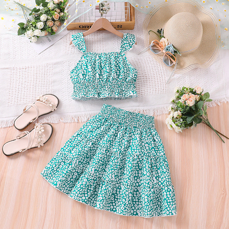Girls Printed Top with Skirt