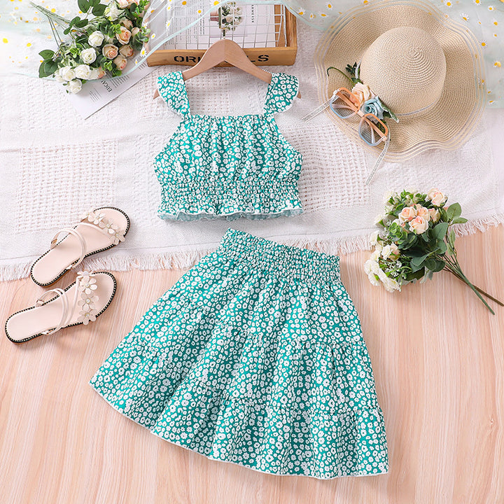 Girls Printed Top with Skirt
