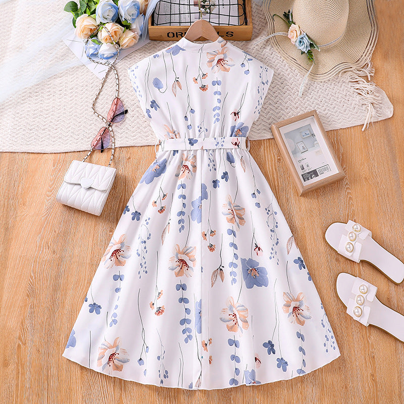 Girls Floral Printed Extended Sleeves Fit & Flare Maxi Dress