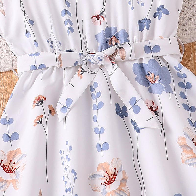 Girls Floral Printed Extended Sleeves Fit & Flare Maxi Dress