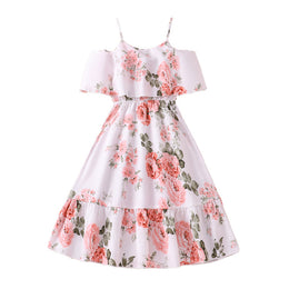 White Floral Print Flared Sleeve Layered A-Line Maxi Dress