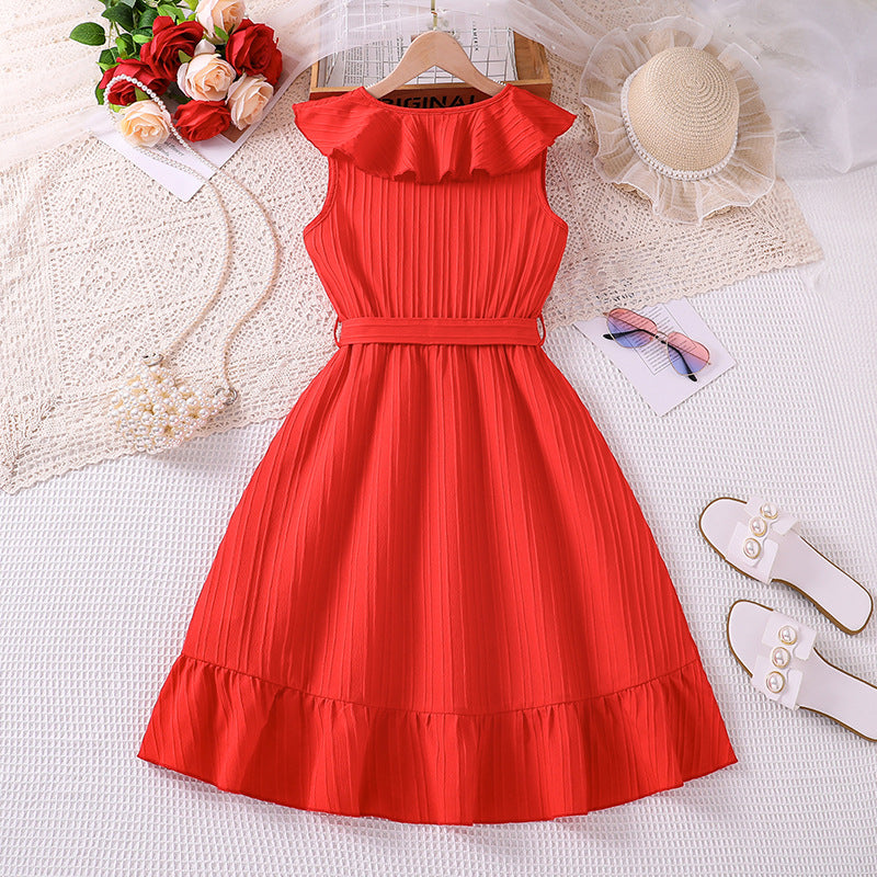 Red V Neck Ruffled Fit & Flare Midi Dress