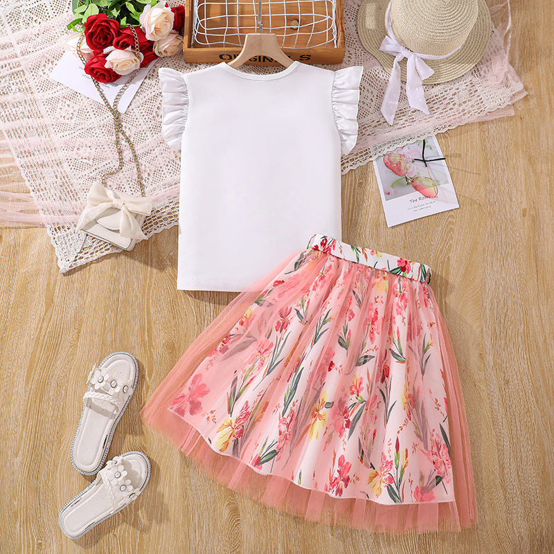 Girls Printed Top With Skirt