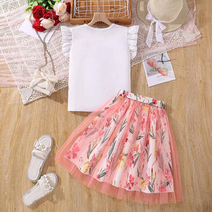 Girls Printed Top With Skirt