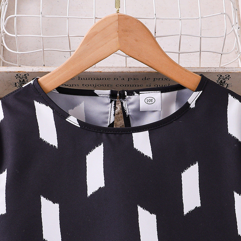 Girls Black & White Printed Top with Shorts
