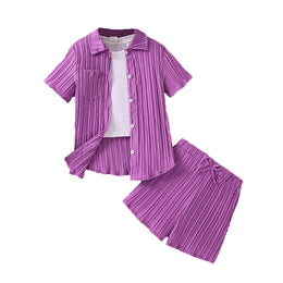 Girls Purple Shirt Collar Shirt with Shorts
