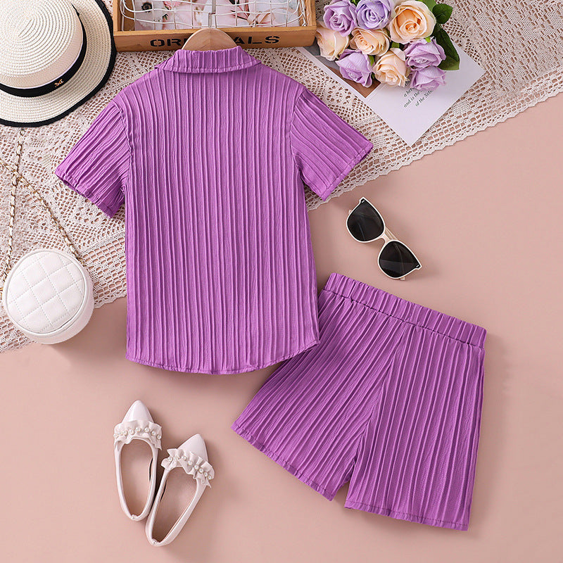 Girls Purple Shirt Collar Shirt with Shorts