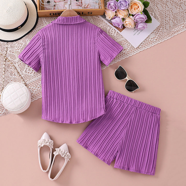Girls Purple Shirt Collar Shirt with Shorts
