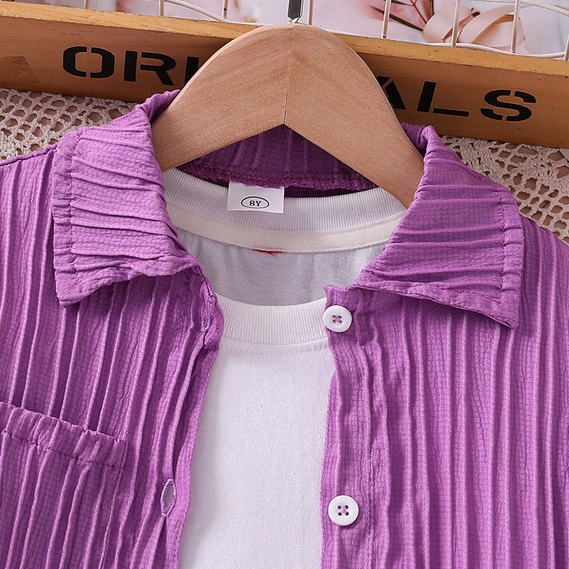 Girls Purple Shirt Collar Shirt with Shorts
