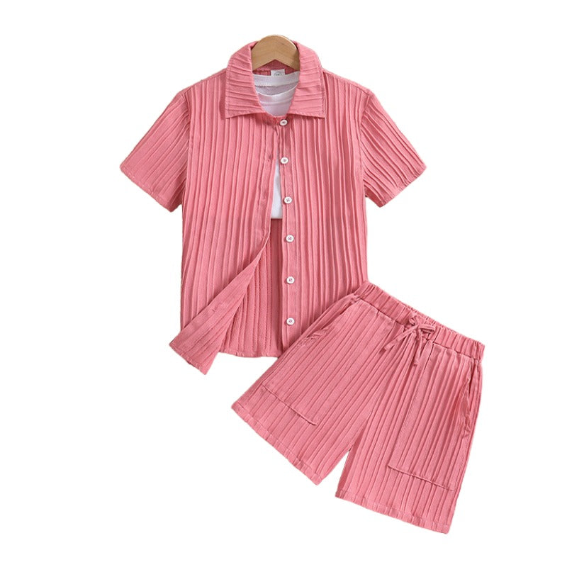 Girls Striped Shirt Collar Shirt With Short