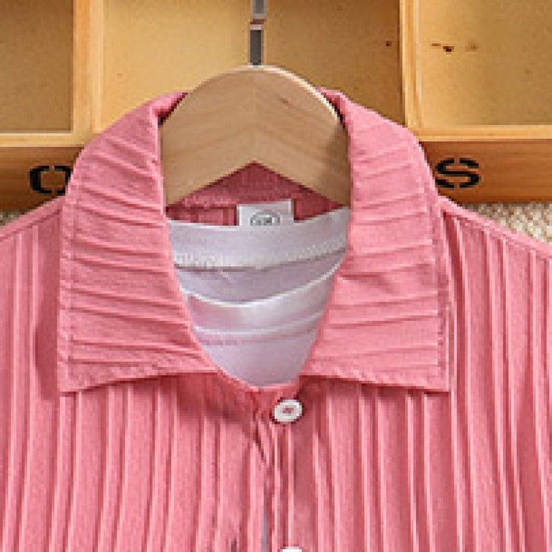 Girls Striped Shirt Collar Shirt With Short