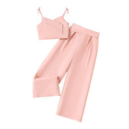 Girls Pink Shoulder Straps Top with Palazzos
