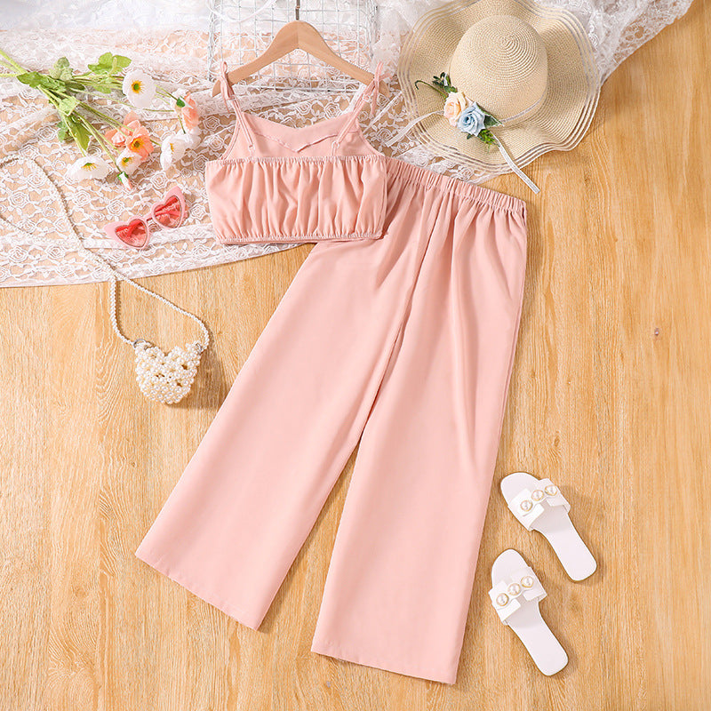 Girls Pink Shoulder Straps Top with Palazzos