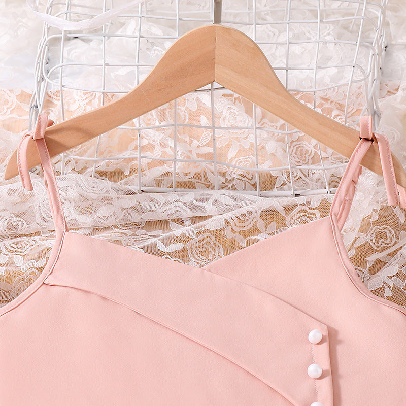 Girls Pink Shoulder Straps Top with Palazzos