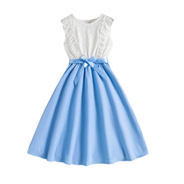 Girls Blue Round Neck Maxi Dress