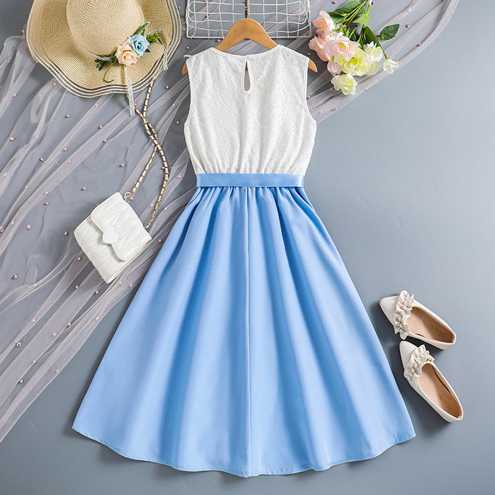 Girls Blue Round Neck Maxi Dress