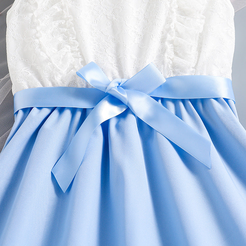 Girls Blue Round Neck Maxi Dress
