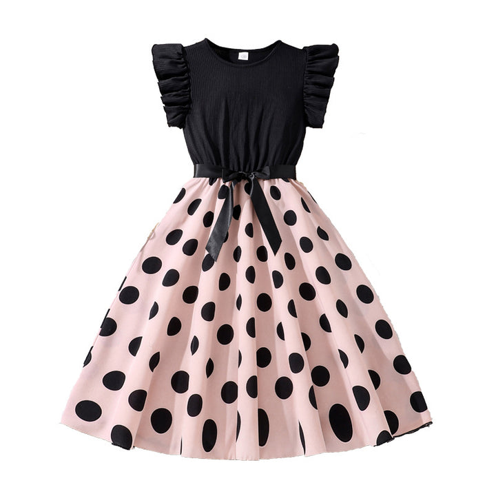 Girls Polka Dot Printed Flutter Sleeves Fit & Flare Maxi Dress