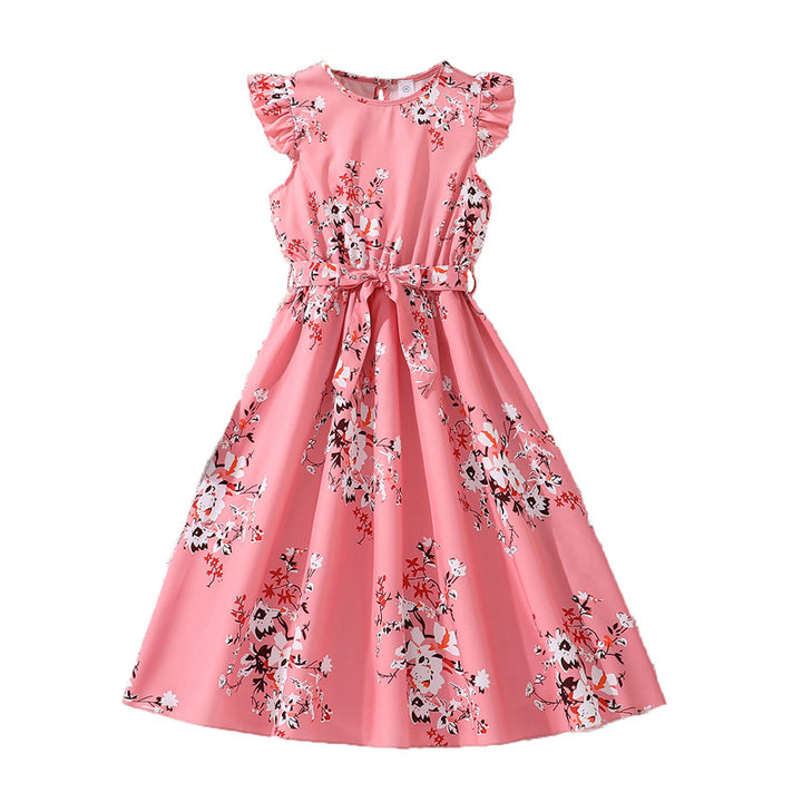 Girls Floral Printed Round Neck Fit And Flare Maxi Dress