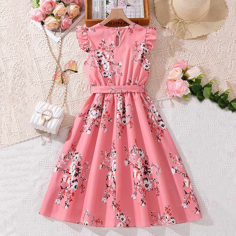 Girls Floral Printed Round Neck Fit And Flare Maxi Dress