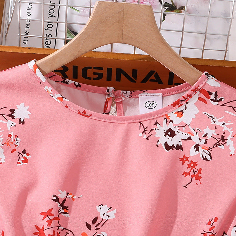 Girls Floral Printed Round Neck Fit And Flare Maxi Dress