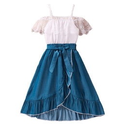Girls Shoulder Straps Top with Skirt