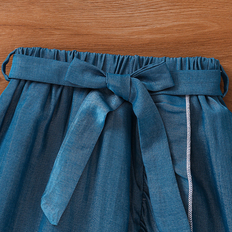 Girls Shoulder Straps Top with Skirt